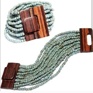 Beaded Bracelet with Wooden Fastener